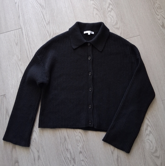 Reformation Frida Rib Knit Recycled Cashmere Collared Cardigan Black S - Picture 5 of 15